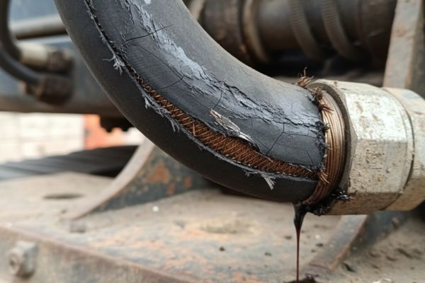 Excavator hose assembly leak