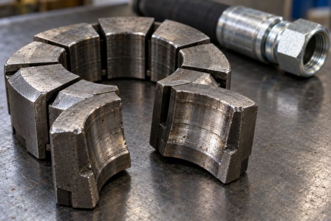 Worn hydraulic hose crimper dies