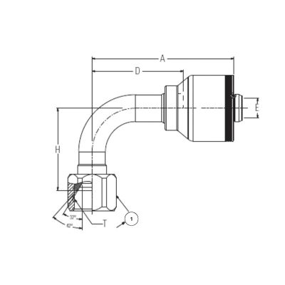 90° Elbow JIC Hydraulic Crimp Fittings drawing 90° Elbow JIC Hydraulic Crimp Fittings drawing